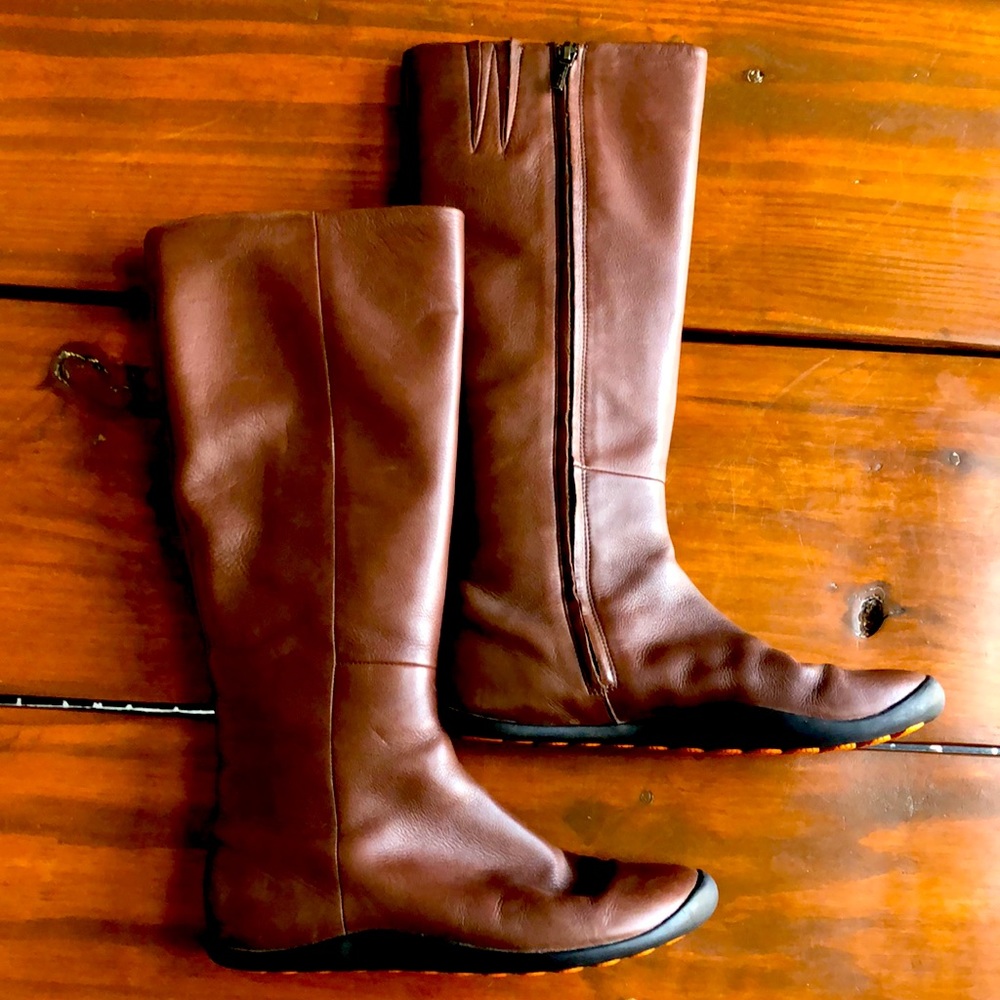 Brown leather riding boots
